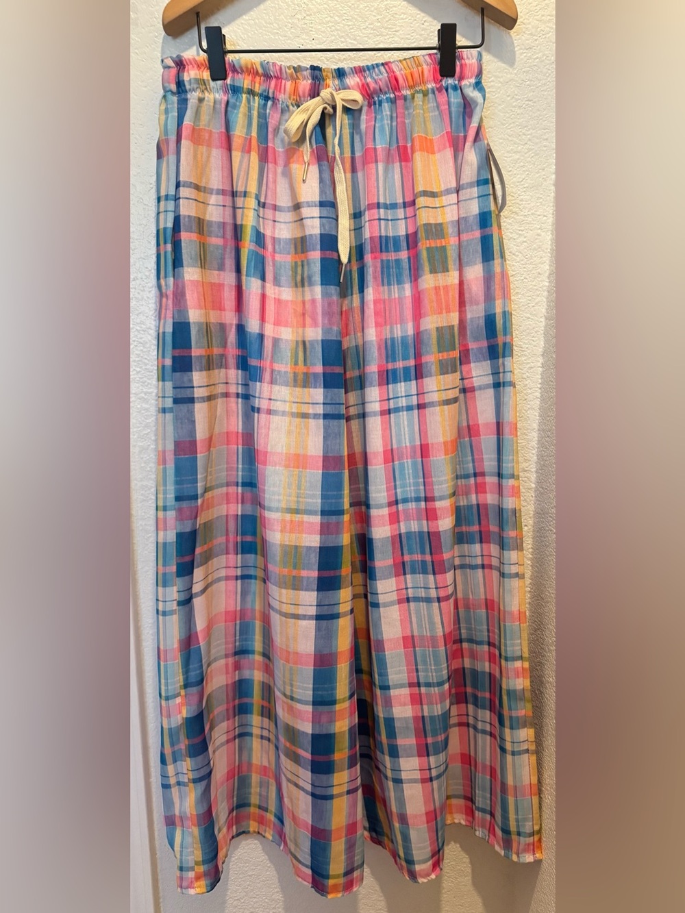Women's Drawstring Wide-Leg Pants in Pink & Blue